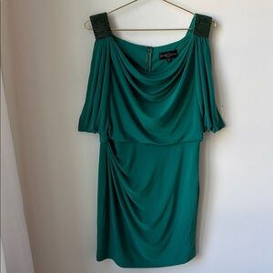 Betsy & Adam Embellished Rhinestone Shoulder Cocktail Dress in Green Size 12